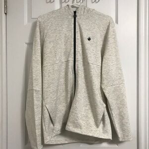 NWT Beverly Hills Polo Club Cotton Rich Zip Up Sweater With Hood Side Arm Zipper